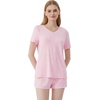 image:imageWiWi Womens Short Sleeve Pajama Sets Casual V Neck 2 Piece Sleepwear Soft Viscose from Bamboo Shorts Pj Set SXXLPink