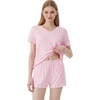 image:imageWiWi Womens Short Sleeve Pajama Sets Casual V Neck 2 Piece Sleepwear Soft Viscose from Bamboo Shorts Pj Set SXXLPink