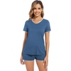 image:imageWiWi Womens Short Sleeve Pajama Sets Casual V Neck 2 Piece Sleepwear Soft Viscose from Bamboo Shorts Pj Set SXXLPrussian Blue