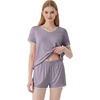 image:imageWiWi Womens Short Sleeve Pajama Sets Casual V Neck 2 Piece Sleepwear Soft Viscose from Bamboo Shorts Pj Set SXXLPurplish Grey