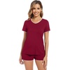image:imageWiWi Womens Short Sleeve Pajama Sets Casual V Neck 2 Piece Sleepwear Soft Viscose from Bamboo Shorts Pj Set SXXLWine