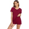 image:imageWiWi Womens Short Sleeve Pajama Sets Casual V Neck 2 Piece Sleepwear Soft Viscose from Bamboo Shorts Pj Set SXXLWine