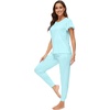 image:imageWiWi Womens Short Sleeve Pajama Sets Viscose from Bamboo Pajamas Soft Sleepwear Long Jogger Pants Loungewear SXXLAqua