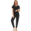 image:imageWiWi Womens Short Sleeve Pajama Sets Viscose from Bamboo Pajamas Soft Sleepwear Long Jogger Pants Loungewear SXXLBlack