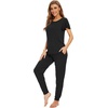 image:imageWiWi Womens Short Sleeve Pajama Sets Viscose from Bamboo Pajamas Soft Sleepwear Long Jogger Pants Loungewear SXXLBlack
