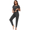 image:imageWiWi Womens Short Sleeve Pajama Sets Viscose from Bamboo Pajamas Soft Sleepwear Long Jogger Pants Loungewear SXXLCharcoal Heather