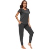 image:imageWiWi Womens Short Sleeve Pajama Sets Viscose from Bamboo Pajamas Soft Sleepwear Long Jogger Pants Loungewear SXXLCharcoal Heather