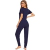image:imageWiWi Womens Short Sleeve Pajama Sets Viscose from Bamboo Pajamas Soft Sleepwear Long Jogger Pants Loungewear SXXLNavy