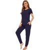 image:imageWiWi Womens Short Sleeve Pajama Sets Viscose from Bamboo Pajamas Soft Sleepwear Long Jogger Pants Loungewear SXXLNavy