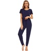 image:imageWiWi Womens Short Sleeve Pajama Sets Viscose from Bamboo Pajamas Soft Sleepwear Long Jogger Pants Loungewear SXXLNavy