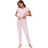 image:imageWiWi Womens Short Sleeve Pajama Sets Viscose from Bamboo Pajamas Soft Sleepwear Long Jogger Pants Loungewear SXXLPink