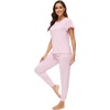 image:imageWiWi Womens Short Sleeve Pajama Sets Viscose from Bamboo Pajamas Soft Sleepwear Long Jogger Pants Loungewear SXXLPink