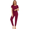 image:imageWiWi Womens Short Sleeve Pajama Sets Viscose from Bamboo Pajamas Soft Sleepwear Long Jogger Pants Loungewear SXXLWine