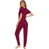 image:imageWiWi Womens Short Sleeve Pajama Sets Viscose from Bamboo Pajamas Soft Sleepwear Long Jogger Pants Loungewear SXXLWine