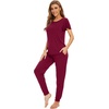 image:imageWiWi Womens Short Sleeve Pajama Sets Viscose from Bamboo Pajamas Soft Sleepwear Long Jogger Pants Loungewear SXXLWine