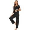 image:imageWiWi Womens Short Sleeve Pajama Sets Viscose from Bamboo Sleepwear Ladies Soft Loungewear Set Pjs with Pockets SXXLBlack