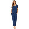 image:imageWiWi Womens Short Sleeve Pajama Sets Viscose from Bamboo Sleepwear Ladies Soft Loungewear Set Pjs with Pockets SXXLInk Blue