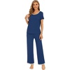 image:imageWiWi Womens Short Sleeve Pajama Sets Viscose from Bamboo Sleepwear Ladies Soft Loungewear Set Pjs with Pockets SXXLInk Blue
