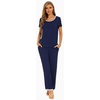 image:imageWiWi Womens Short Sleeve Pajama Sets Viscose from Bamboo Sleepwear Ladies Soft Loungewear Set Pjs with Pockets SXXLNavy