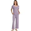 image:imageWiWi Womens Short Sleeve Pajama Sets Viscose from Bamboo Sleepwear Ladies Soft Loungewear Set Pjs with Pockets SXXLViolet