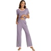 image:imageWiWi Womens Short Sleeve Pajama Sets Viscose from Bamboo Sleepwear Ladies Soft Loungewear Set Pjs with Pockets SXXLViolet