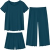 image:imageWiWi 3 PCS Pajamas for Women Set Short Sleeve Pajama Sets Capri and Shorts Pj Sets Super Soft Cooling Sleepwear SXXLPeacock Blue