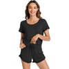 image:imageWiWi Bamboo Viscose Pajama Set for Women Soft Short Sleeve Top and Short 2 Piece Pjs Sleepwear Summer Cooling LoungewearBlack