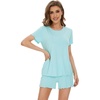 image:imageWiWi Bamboo Viscose Womens Pajama Sets Tshirt amp Sleep Shorts Loungewear Set Soft 2 Piece Pjs Summer Cooling Sleepwear SXXLAaqua