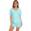 image:imageWiWi Bamboo Viscose Womens Pajama Sets Tshirt amp Sleep Shorts Loungewear Set Soft 2 Piece Pjs Summer Cooling Sleepwear SXXLCaqua