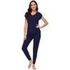 image:imageWiWi Lightweight Pajamas Sets for Women Short Sleeve Top with Long Jogger Pants Sleepwear Set Lounge Pjs SXXLNavy