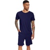 image:imageWiWi Mens Pajamas Set Soft Short Sleeve Pj Sleepwear Top and Shorts Pajama Sets LoungewearViscose from Bamboo S3XAnavy