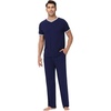 image:imageWiWi Mens Pajamas Set Viscose from Bamboo Short Sleeve Sleepwear Knit Nightwear 2 Pieces Loungewear Sets SXXLNavy