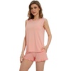 image:imageWiWi Pajama Set for Women Bamboo Viscose Sleeveless Tops with Shorts Pjs Sets Soft Summer Sleepwear Pj SXXLBlush Pink