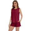 image:imageWiWi Pajama Set for Women Bamboo Viscose Sleeveless Tops with Shorts Pjs Sets Soft Summer Sleepwear Pj SXXLWine