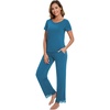 image:imageWiWi Pajamas Set for Women Soft Comfy Loungewear Short Sleeve Tops and Long Pants Viscose from Bamboo Sleepwear Pjs SXXLTeal Blue