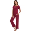 image:imageWiWi Pajamas Set for Women Soft Comfy Loungewear Short Sleeve Tops and Long Pants Viscose from Bamboo Sleepwear Pjs SXXLWine