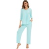 image:imageWiWi Pajamas Set for Women Super Soft 34 Sleeve Tops and Pants Pajama Sets Cooling Viscose Bamboo Pjs with Pockets SXXLAqua
