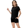 image:imageWiWi Pajamas for Women Short Sleeve Top with Shorts Viscose from Bamboo Pajama Set Cooling Sleepwear SXXLDblack