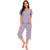 image:imageWiWi Soft Viscose from Bamboo Pajamas for Women Short Sleeve Pajama Sets with Capri Pants Pjs Comfy Loungewear SXXLBviolet