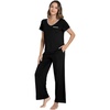 image:imageWiWi Womens Pajama Set Short Sleeve Top and Long Pants with Pockets Rayon Sleepwear Soft V Neck 2 Piece Pajamas SXXLBlack