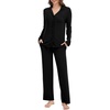 image:imageWiWi Womens Pajama Set Soft Ribbed Lounge Sets Long Seeve Sleepwear Button Down Pants Warm Nightwear PJs SXXLBlack
