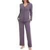 image:imageWiWi Womens Pajama Set Soft Ribbed Lounge Sets Long Seeve Sleepwear Button Down Pants Warm Nightwear PJs SXXLPurplish Grey