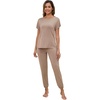 image:imageWiWi Womens Pajama Sets Short Sleeve Sleepwear Top and Jogger Pants Pjs 2 Piece Lounge Sets Viscose from Bamboo SXXLCamel