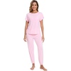 image:imageWiWi Womens Pajama Sets Short Sleeve Sleepwear Top and Jogger Pants Pjs 2 Piece Lounge Sets Viscose from Bamboo SXXLPink