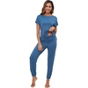 image:imageWiWi Womens Pajama Sets Short Sleeve Sleepwear Top and Jogger Pants Pjs 2 Piece Lounge Sets Viscose from Bamboo SXXLPrussian Blue
