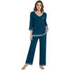 image:imageWiWi Womens Pajamas Set Loungewear Bamboo from Viscose 34 Sleeve Tops and Soft Pants Set with Pocket SXXLPeacock Blue