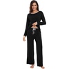 image:imageWiWi Womens Pajamas Set Soft Long Sleeve Tops and Pants Viscose from Bamboo Sleepwear Lightweight Pj Loungewear SXXLDblack