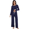 image:imageWiWi Womens Pajamas Set Soft Long Sleeve Tops and Pants Viscose from Bamboo Sleepwear Lightweight Pj Loungewear SXXLDnavy