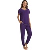 image:imageWiWi Womens Pajamas Soft Short Sleeve Shirt Jogger Pants Pajama Set for Women Scoop Neck Pjs Rayon Loungewear SXXLMulberry