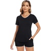 image:imageWiWi Womens Short Sleeve Pajama Sets Casual V Neck 2 Piece Sleepwear Soft Viscose from Bamboo Shorts Pj Set SXXLBlack